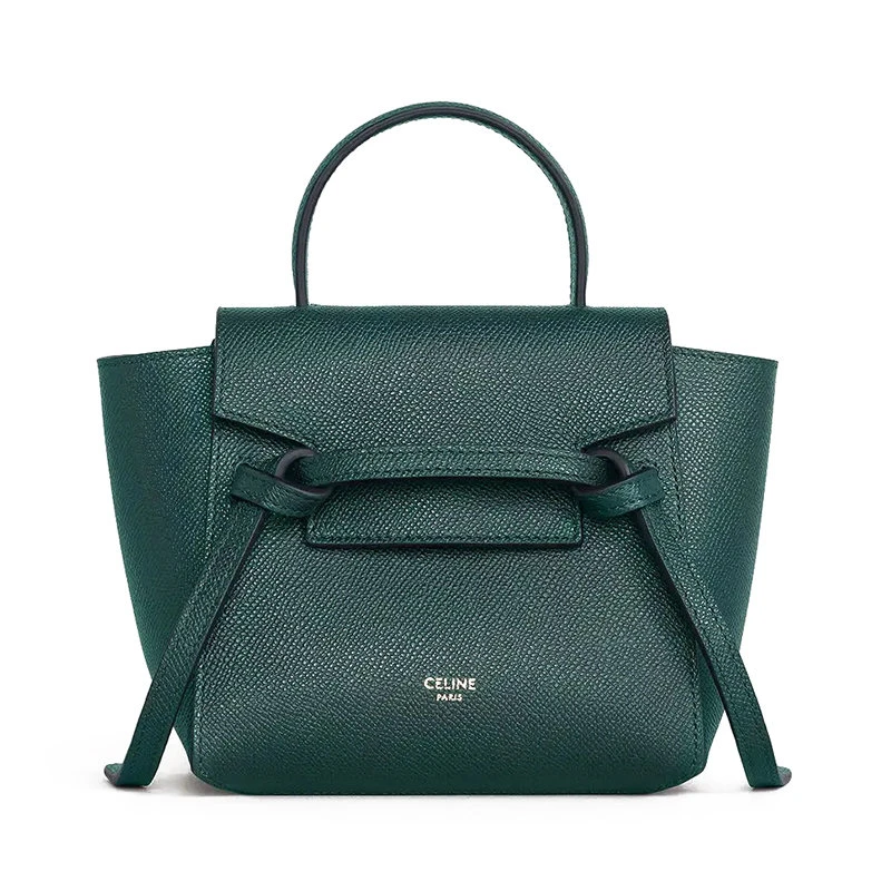商品Celine|【预售3-7天】赛琳 2020新款BELT PICO系列 绿色荔枝纹小牛皮手提单肩金扣PICO鲶鱼包194263ZVA.31AN,价格¥12653,第1张图片