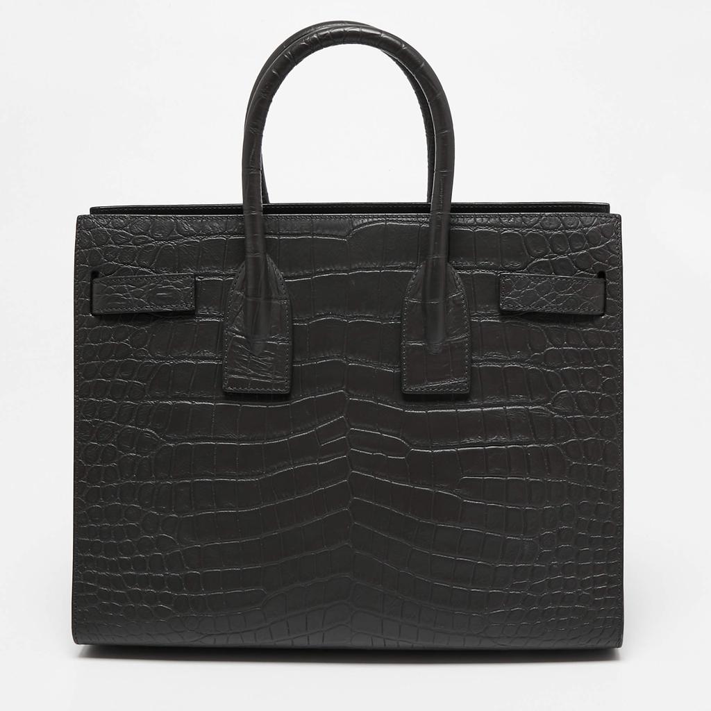 商品[二手商品] Yves Saint Laurent|Saint Laurent Grey Dark Croc Embossed Leather Small Classic Sac De Jour Tote,价格¥13155,第6张图片详细描述