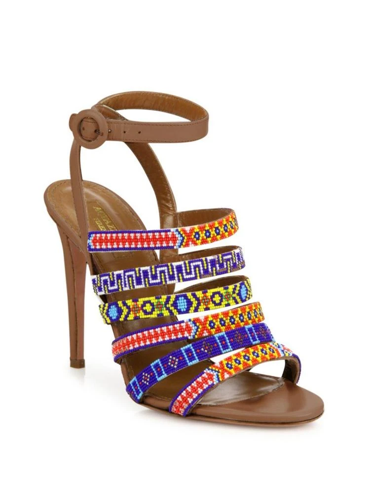 商品Aquazzura|Masai Beaded Strappy Leather Ankle-Strap Sandals,价格¥2982,第1张图片