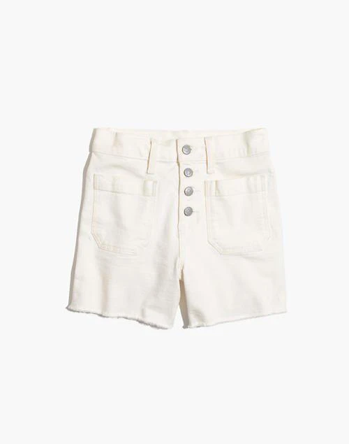 商品Madewell|High-Rise Denim Boyshorts in Tile White: Button-Through Edition,价格¥396,第4张图片详细描述