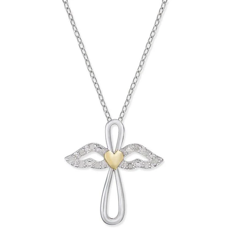 商品Macy's|Diamond Two-Tone Angel Pendant Necklace (1/10 ct. t.w.) in Sterling Silver & 18k Gold-Plate,价格¥163,第1张图片