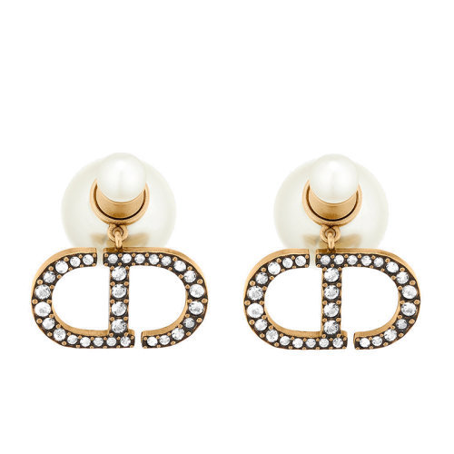 商品Dior|DIOR/迪奥   DIOR TRIBALES系列 女士金色金属白色树脂珠晶体CD标志耳环E1293TRICY_D908,价格¥4938,第1张图片