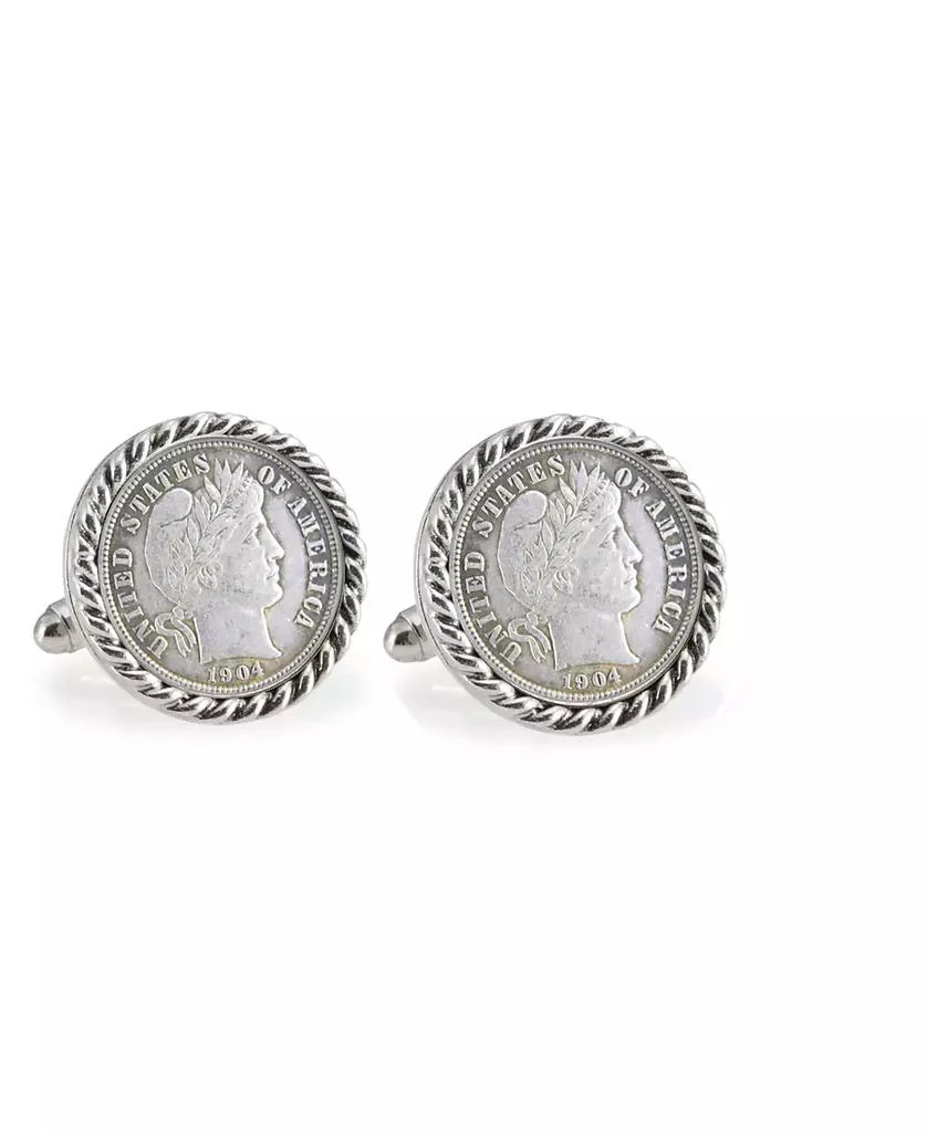 商品American Coin Treasures|Silver Barber Dime Rope Bezel Coin Cuff Links,价格¥449,第1张图片