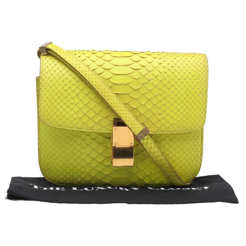 Celine Neon Yellow Python Leather Medium Box Shoulder Bag商品第8张图片规格展示