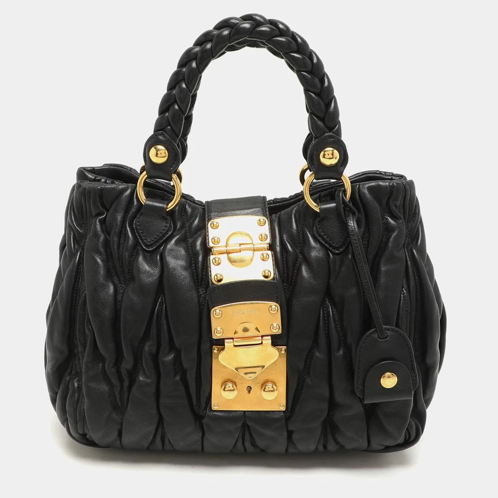 商品[二手商品] Miu Miu|Miu Miu Black Matelasse Leather Coffer Satchel,价格¥2341,第1张图片