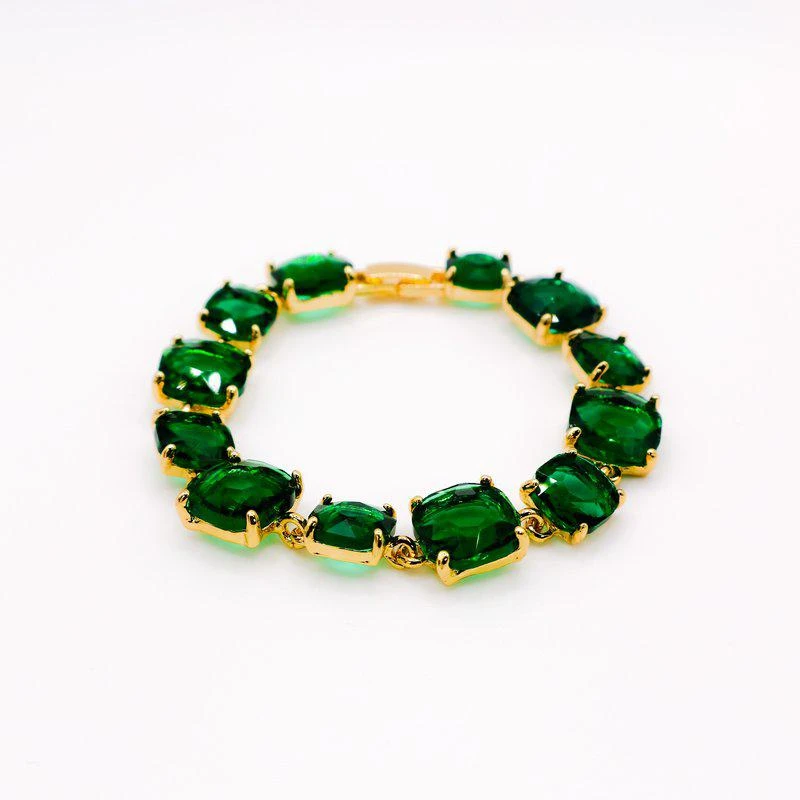 商品Le Réussi|Emerald Elegance Gold-Plated Faux Diamond Bracelet,价格¥227,第2张图片详细描述