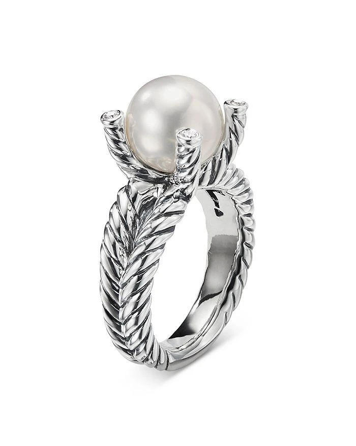 商品David Yurman|Sterling Silver Cable Collectables Cultured Freshwater Pearl & Pavé Diamond Rings,价格¥5606,第3张图片详细描述