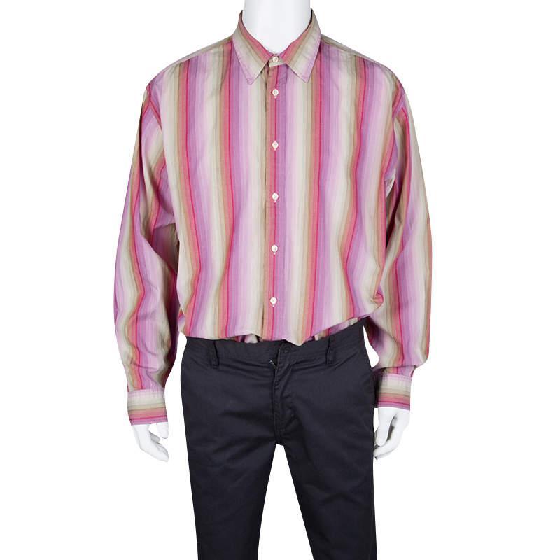 商品[二手商品] Tommy Hilfiger|Tommy Hilfiger Multicolor Striped Cotton Long Sleeve Button Front Shirt XL,价格¥765,第4张图片详细描述