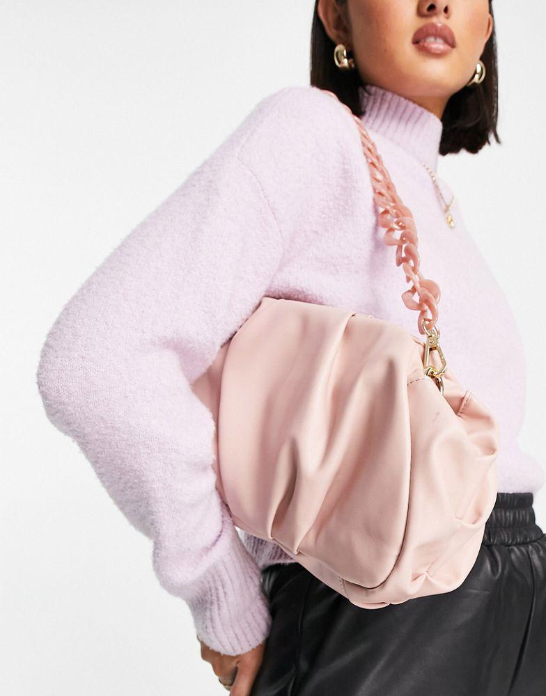商品ASOS|ASOS DESIGN oversized ruched clutch bag in dusky pink with detachable shoulder chain,价格¥90,第1张图片