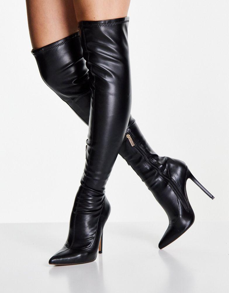 ASOS DESIGN Petite Koko heeled over the knee boots in black商品第2张图片规格展示