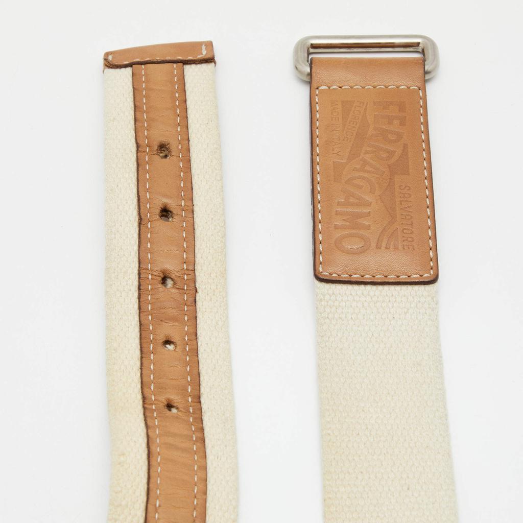 商品[二手商品] Salvatore Ferragamo|Salvatore Ferragamo Beige/Tan Canvas and Leather Belt 100CM,价格¥1047,第5张图片详细描述