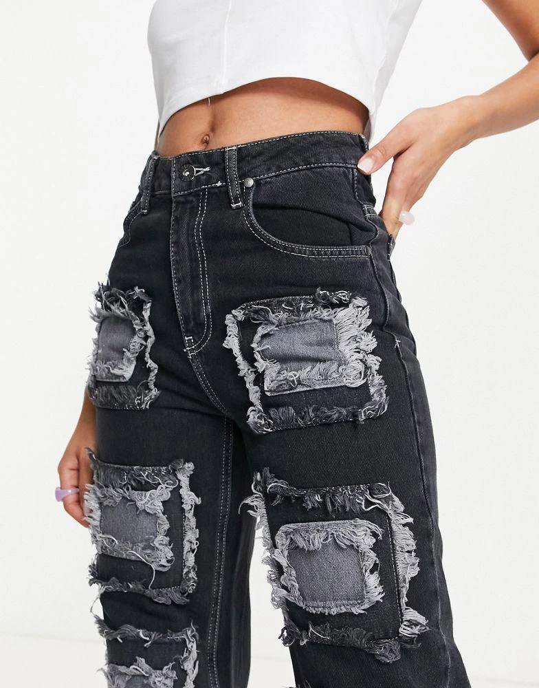 商品The Ragged Priest|The Ragged Priest relaxed straight leg jeans in charcoal patchwork front,价格¥444,第3张图片详细描述