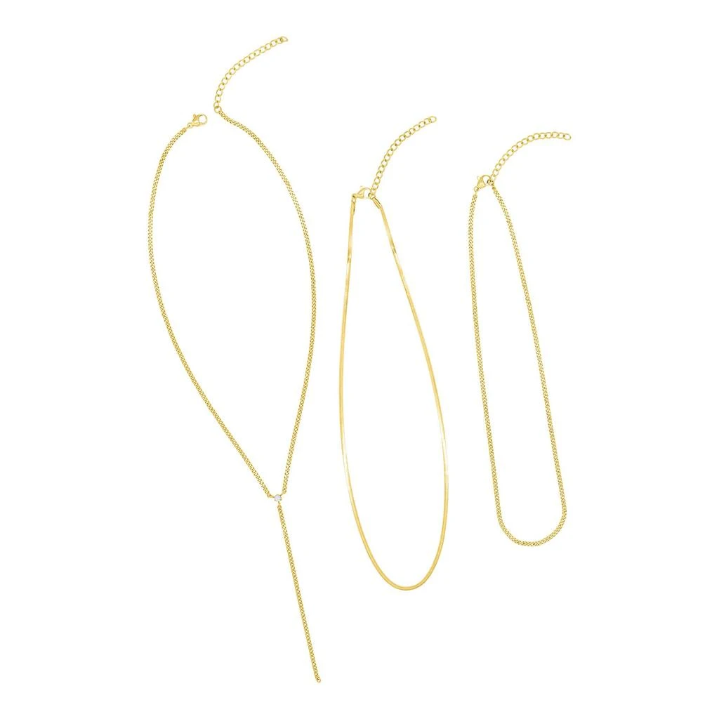 商品ADORNIA|14k Gold Plated Adjustable Curb Chain and Herringbone Lariat Y-Necklace Set,价格¥175,第3张图片详细描述