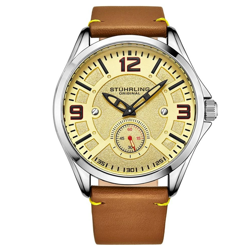 商品Stuhrling|Men's Light Brown Leather Strap Watch 43mm,价格¥805,第1张图片