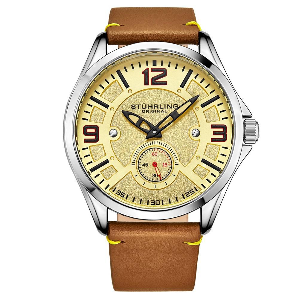 商品Stuhrling|Men's Light Brown Leather Strap Watch 43mm,价格¥549,第1张图片