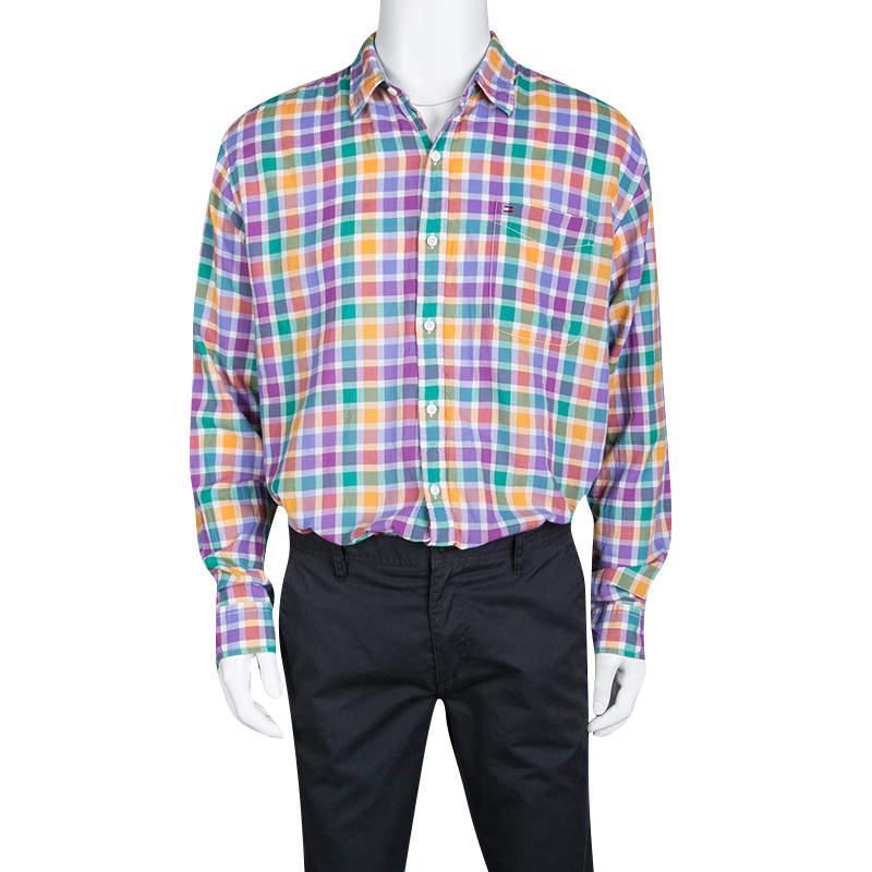 商品[二手商品] Tommy Hilfiger|Tommy Hilfiger Multicolor Checked Cotton Long Sleeve Vintage Fit Shirt XL,价格¥765,第4张图片详细描述