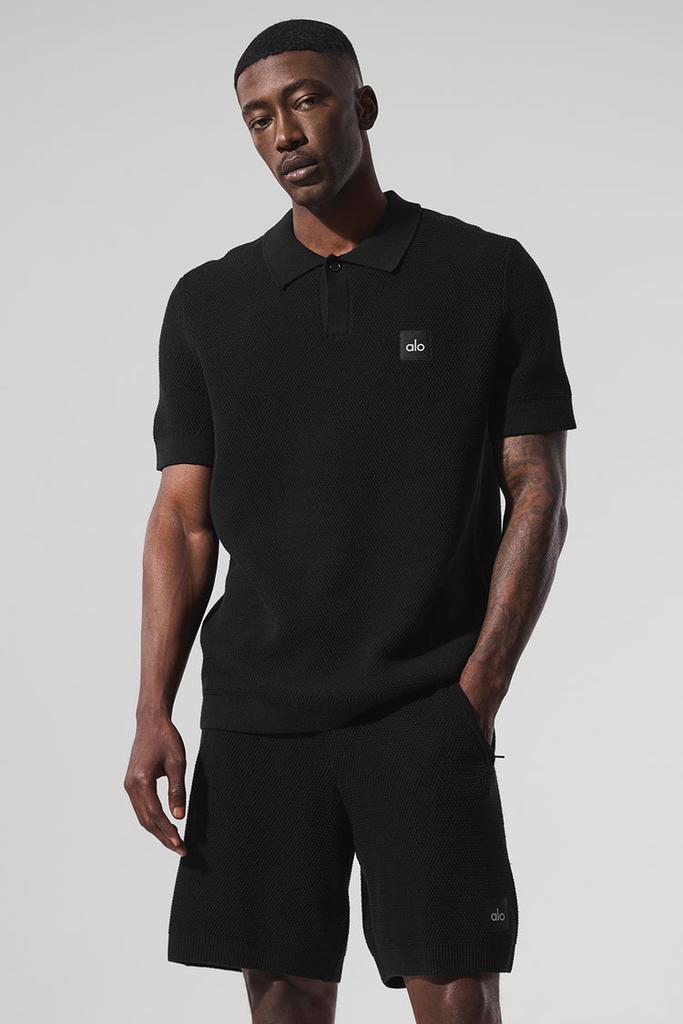 Alo Sports Club Sweater Knit Polo - Black - Polo Shirts - Free