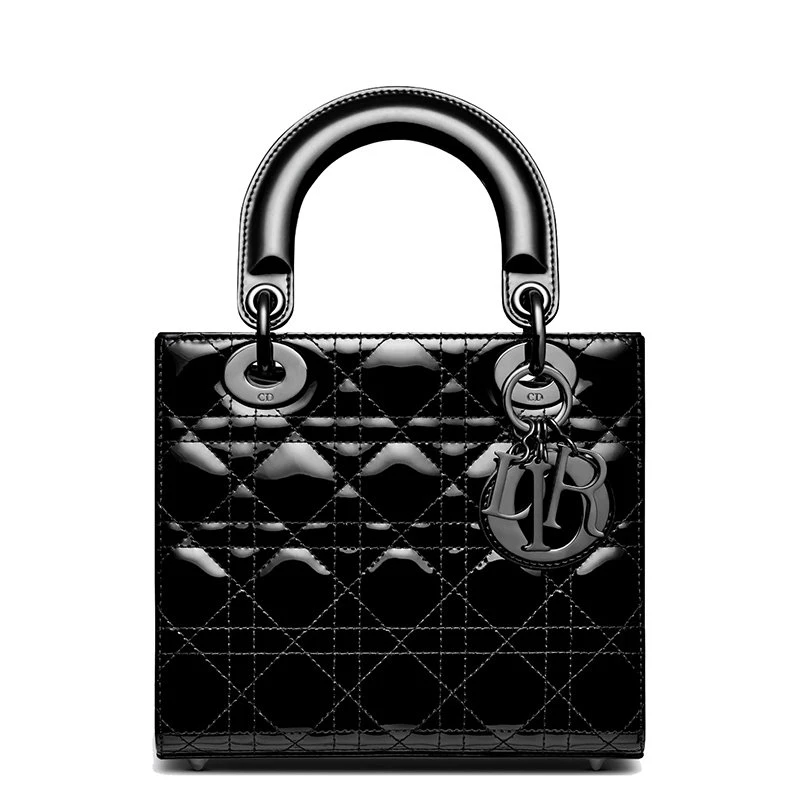 商品Dior|【预售3-7天】迪奥 2021秋冬 LADY DIOR系列 女士小号黑色亮漆藤格纹小牛皮拉链单肩手提戴妃包M0531NWDD_M900,价格¥40467,第1张图片
