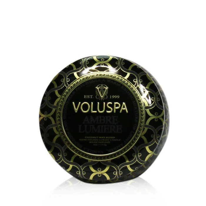 商品Voluspa|Voluspa 黑色家居系列 小铁罐香薰蜡烛 - 琥珀卢米埃 113g/4oz,价格¥90,第2张图片详细描述