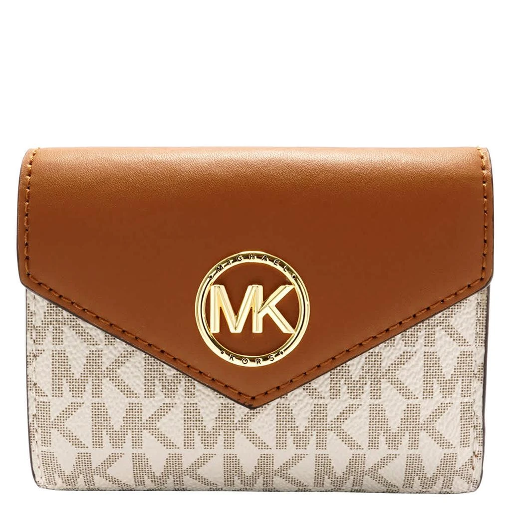 商品Michael Kors|Ladies Signature Logo Carmen Medium Envelope Tri-Fold Wallet - Vanilla/Acorn,价格¥604,第3张图片详细描述