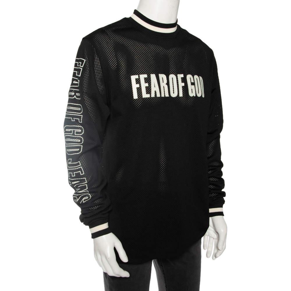 商品[二手商品] Fear of god|Fear of God Black Synthetic Logo Print Long Sleeved Mesh-Jersey T-Shirt S,价格¥4725,第4张图片详细描述