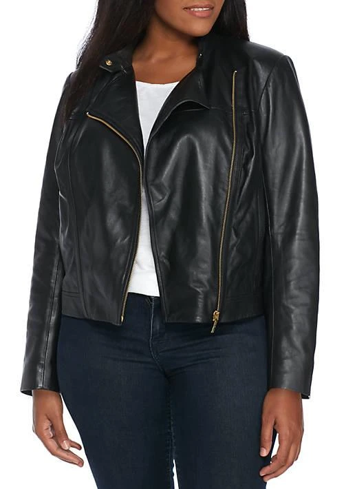 商品Michael Kors|Plus Size Leather Moto Jacket,价格¥766,第1张图片