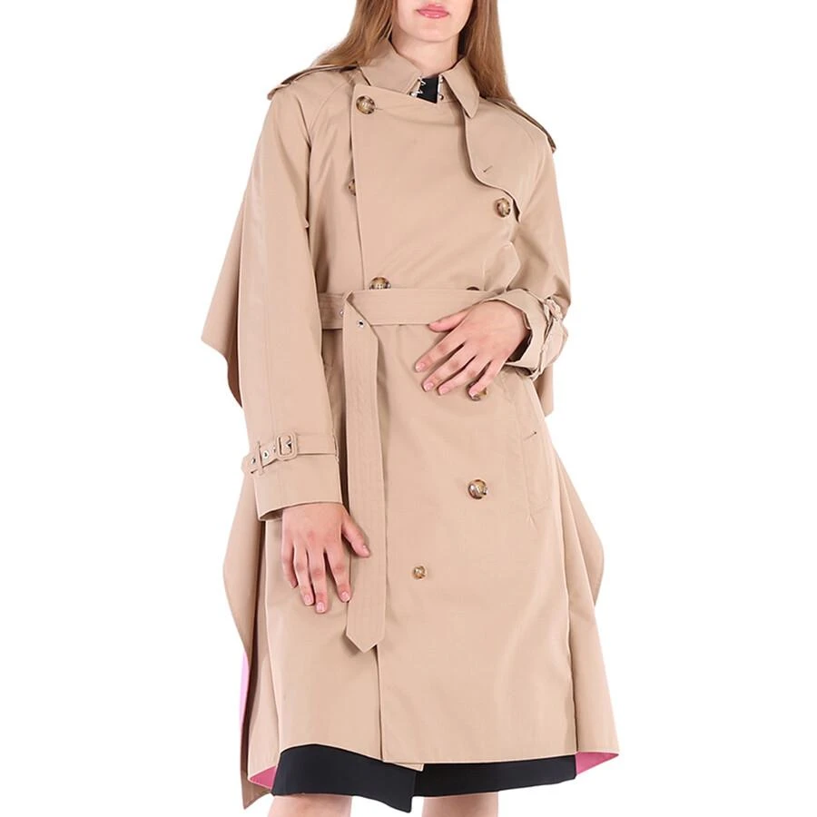 商品Burberry|Soft Fawn Cotton Twill Contrast Cape Detail Double-breasted Trench Coat,价格¥4933,第1张图片