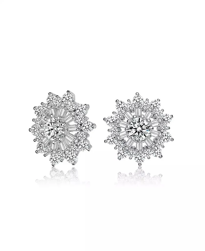 商品Genevive|GV Sterling Silver White Gold Plated Clear Round and Baguette Cubic Zirconia Wreath Stud Earrings,价格¥295,第1张图片