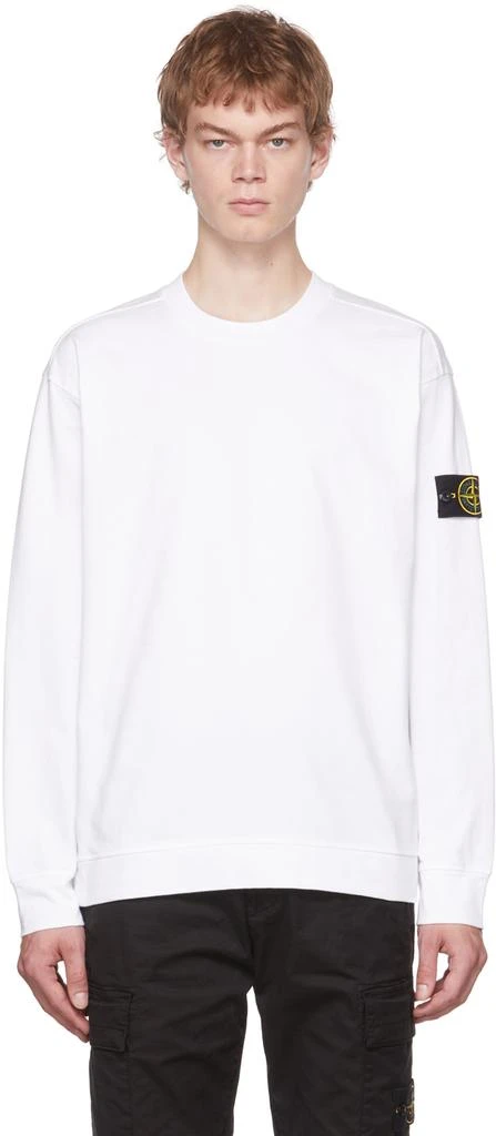 商品Stone Island|男式 石头岛 纯棉 长袖T恤 白色,价格¥2608,第1张图片