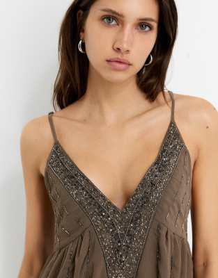 pull and bear brown dress Pull & Bear Brown Polka Dot Summer Mini Dress by Pull And Bear