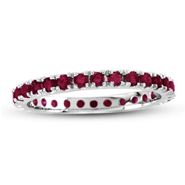 商品Suzy Levian|14K White Gold Diamond Ruby Emerald 3-piece Eternity Band Ring Set,价格¥20577,第4张图片详细描述