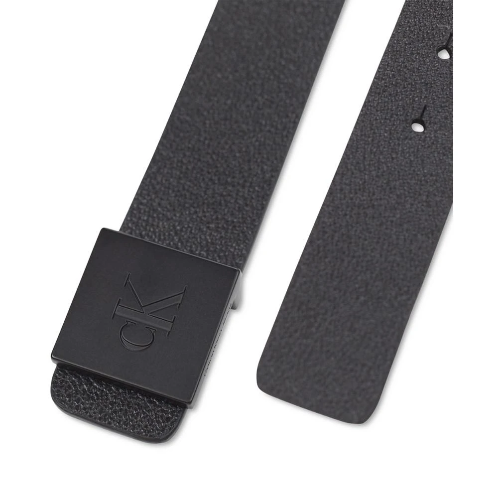 商品Calvin Klein|Men's Pebbled Leather Monogram Micro Plaque Buckle Belt,价格¥203,第4张图片详细描述