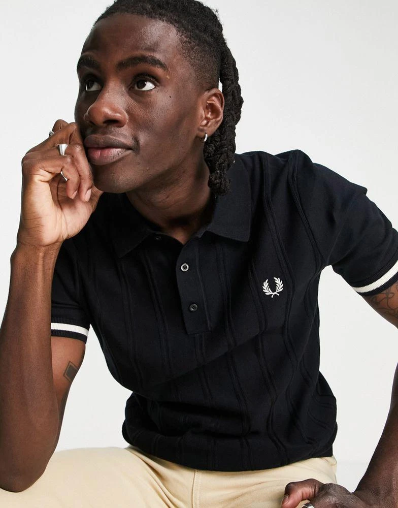 商品Fred Perry|Fred Perry knitted polo shirt in black,价格¥524,第3张图片详细描述