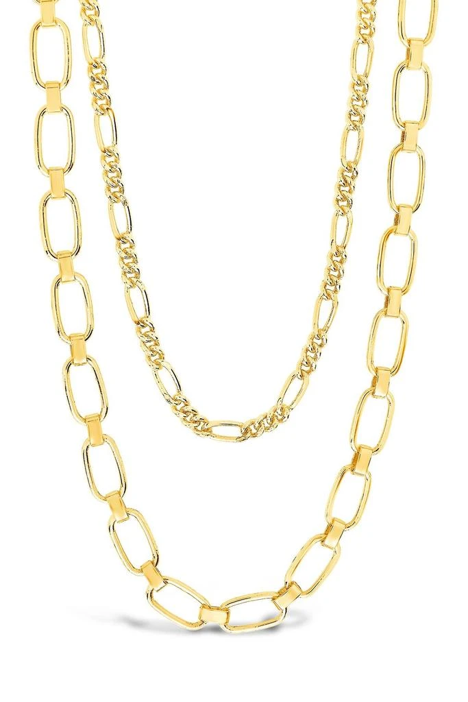 商品Sterling Forever|14K Gold Plated Figaro & Square Link Layered Chain Necklace,价格¥68,第1张图片