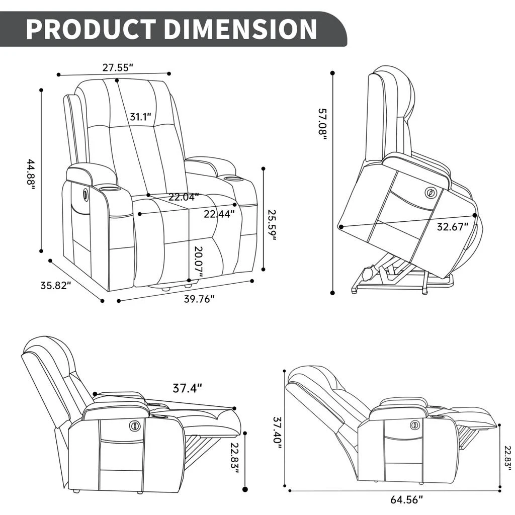 商品Streamdale Furniture|Streamdale Brown Power Lift Recliner Massage Chair with Heat & USB,价格¥4630,第5张图片详细描述