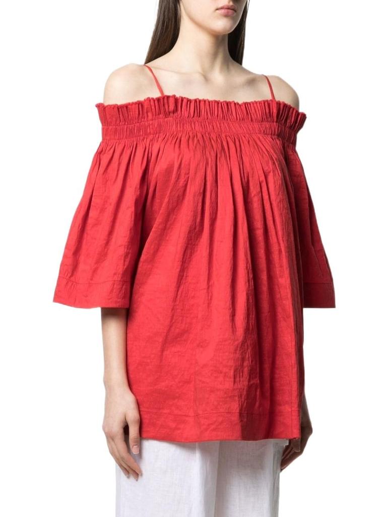 Uma Wang Women's  Red Linen Top商品第2张图片规格展示