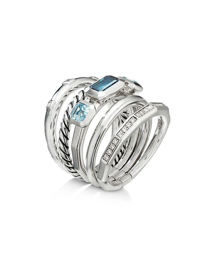 商品David Yurman|Sterling Silver Stax Wide Ring with Hampton Blue Topaz & Diamonds,价格¥11212,第2张图片详细描述