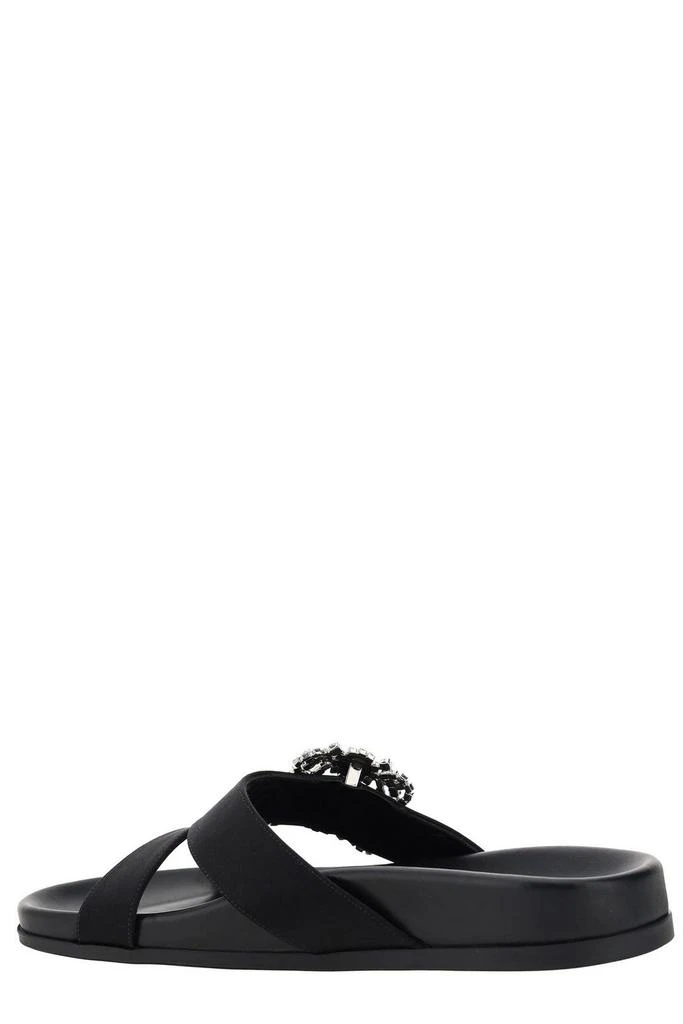 商品Manolo Blahnik|Manolo Blahnik Chilanghi Satin Buckle Embellished Flat Mules,价格¥4046,第3张图片详细描述