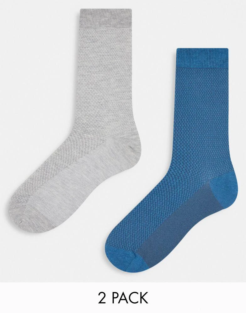 商品ASOS|ASOS DESIGN 2 pack ankle socks with waffle texture,价格¥66,第1张图片