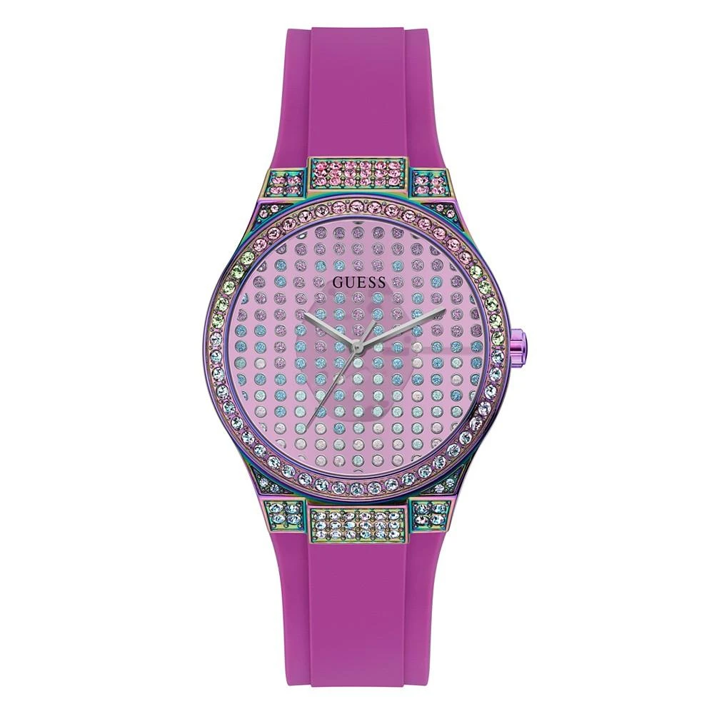 商品GUESS|Women's Quartz Iridescent Purple Silicone Strap Watch 39mm,价格¥789,第1张图片