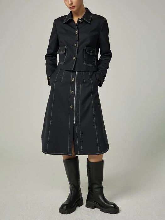 商品AVA MOLLI|Stitch Detail Zip Skirt_Navy,价格¥1385,第3张图片详细描述