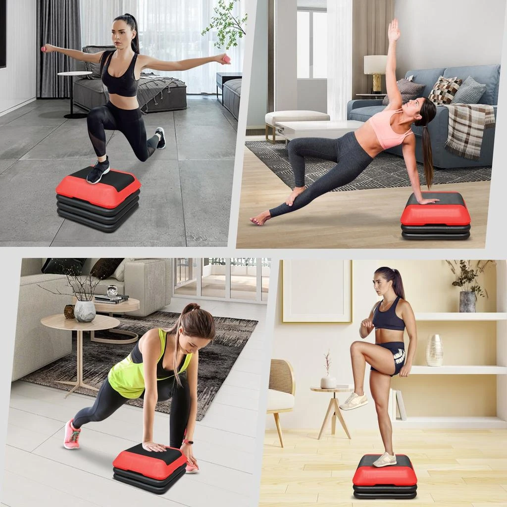 商品Streamdale Furniture|Streamdale Height-Adjustable Step Aerobics Platform Fitness Equipment Stepper Trainer Exercise Step Platform with 4 Riser Red,价格¥793,第3张图片详细描述