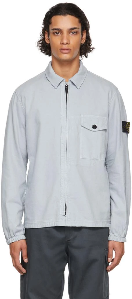 商品Stone Island|Grey Cotton Textured Brushed Recycled Overshirt Jacket,价格¥3789,第1张图片