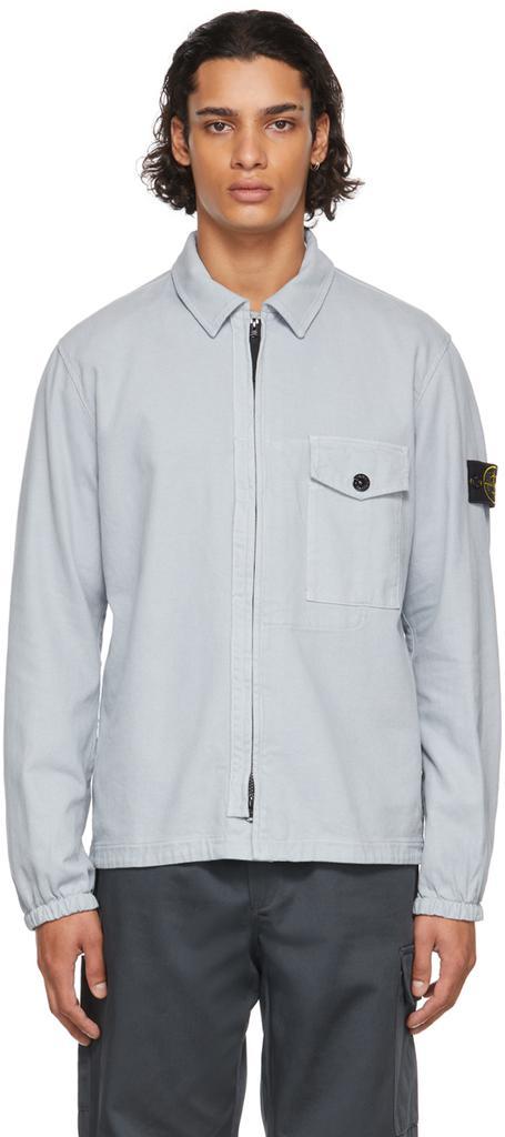 商品Stone Island|Grey Cotton Textured Brushed Recycled Overshirt Jacket,价格¥3586,第1张图片