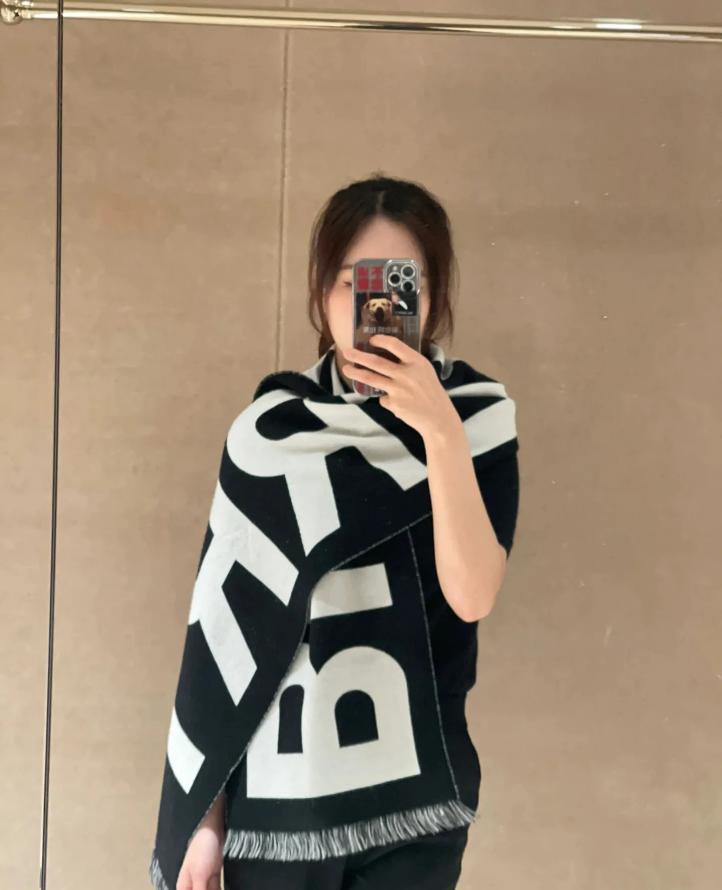 BURBERRY/博柏利 男女通用黑白色羊毛大标志提花图围巾-80542141 商品