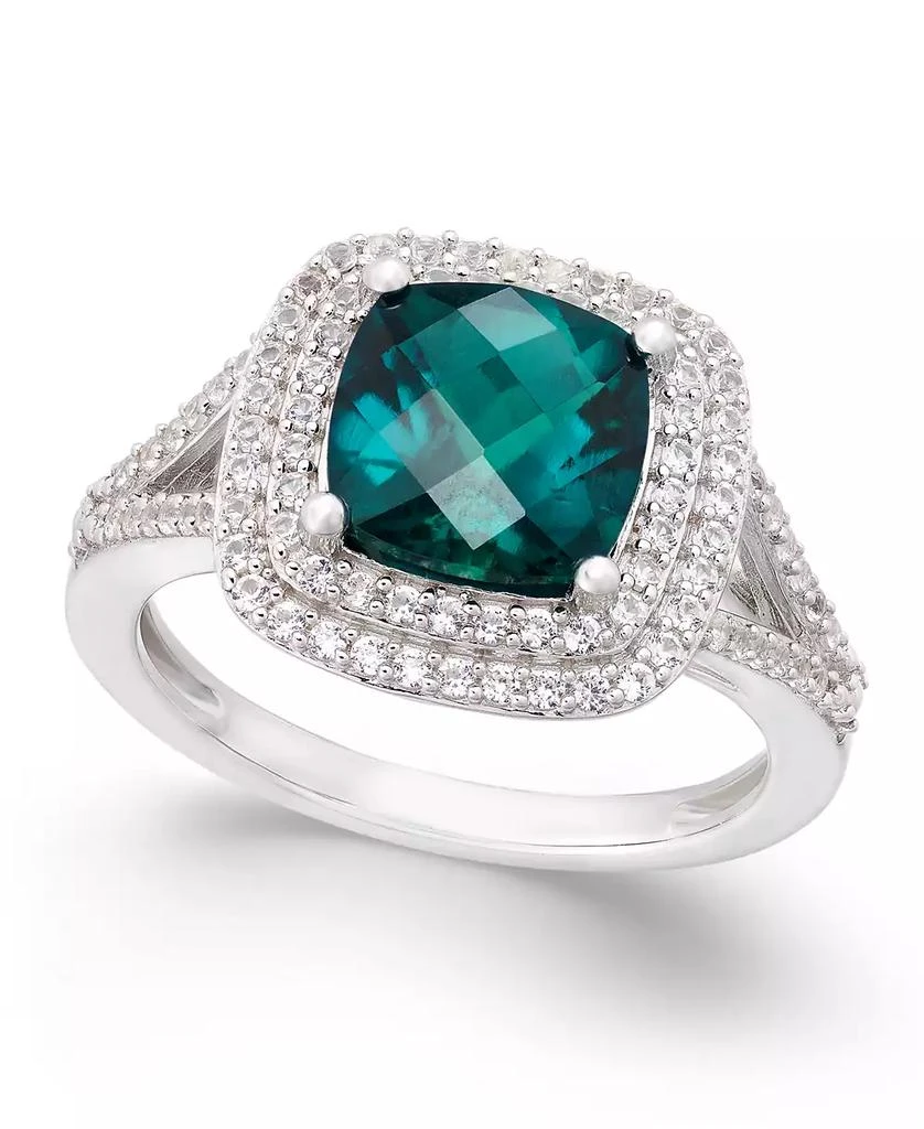 商品Macy's|Lab-Grown Emerald (1-1/2 ct. t.w.) and White Sapphire (1/2 ct. t.w.) Ring in Sterling Silver,价格¥514,第1张图片