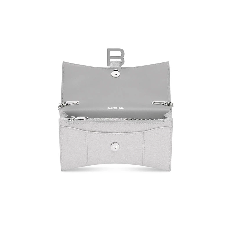 【包税】Balenciaga/巴黎世家 23新款 HOURGLASS MODEL XS系列 女士银色闪光面料闪光银色饰面磁扣开合单肩链条包714123210I78110 商品