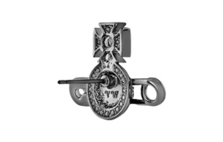 商品[国内直发] Vivienne Westwood|MAN. KITTY SINGLE STUD土星别针 黄铜 耳钉 男款 灰色,价格¥1181,第5张图片详细描述