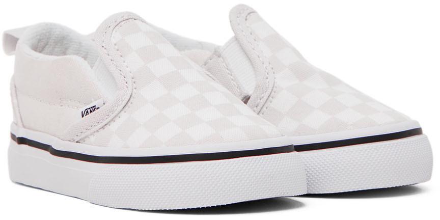Baby Beige & White Checkerboard Slip-On V Sneakers商品第4张图片规格展示
