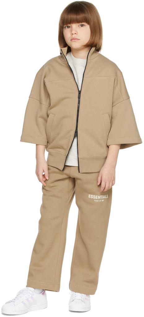 Kids Tan Three-Quarter Sleeve Jacket商品第1张图片规格展示